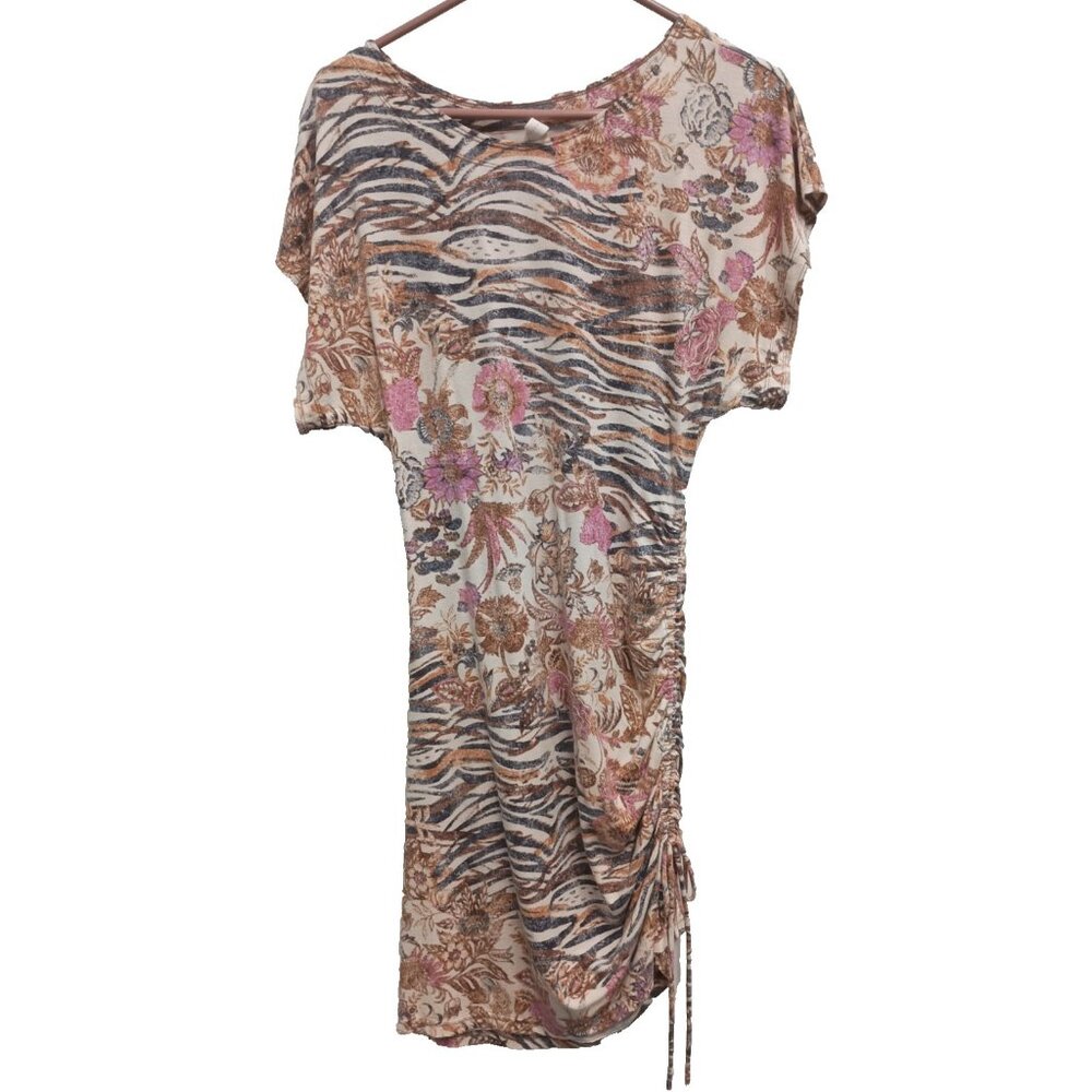 Anthropologie Daily Practice Womens Mini Dress Small BOHO Ruched Short Sleeve